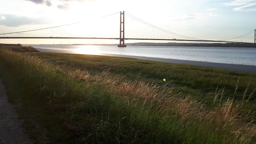The Humber Bridge at dusk.