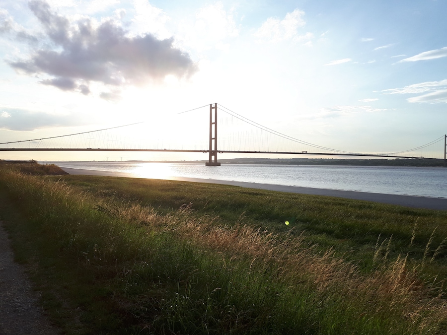 The Humber Bridge at dusk.