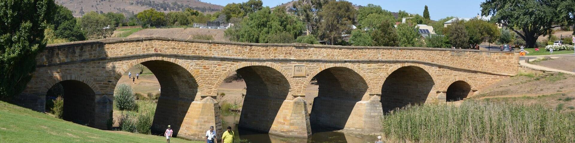 Lovely village in a rural setting on Tasmania. Bridge built by transported convicts from the UK.