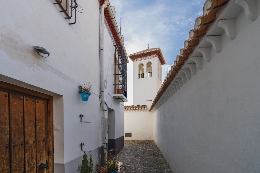 Street of the Albaicin neighborhood in the city of Granada, Andalusia, Spain
