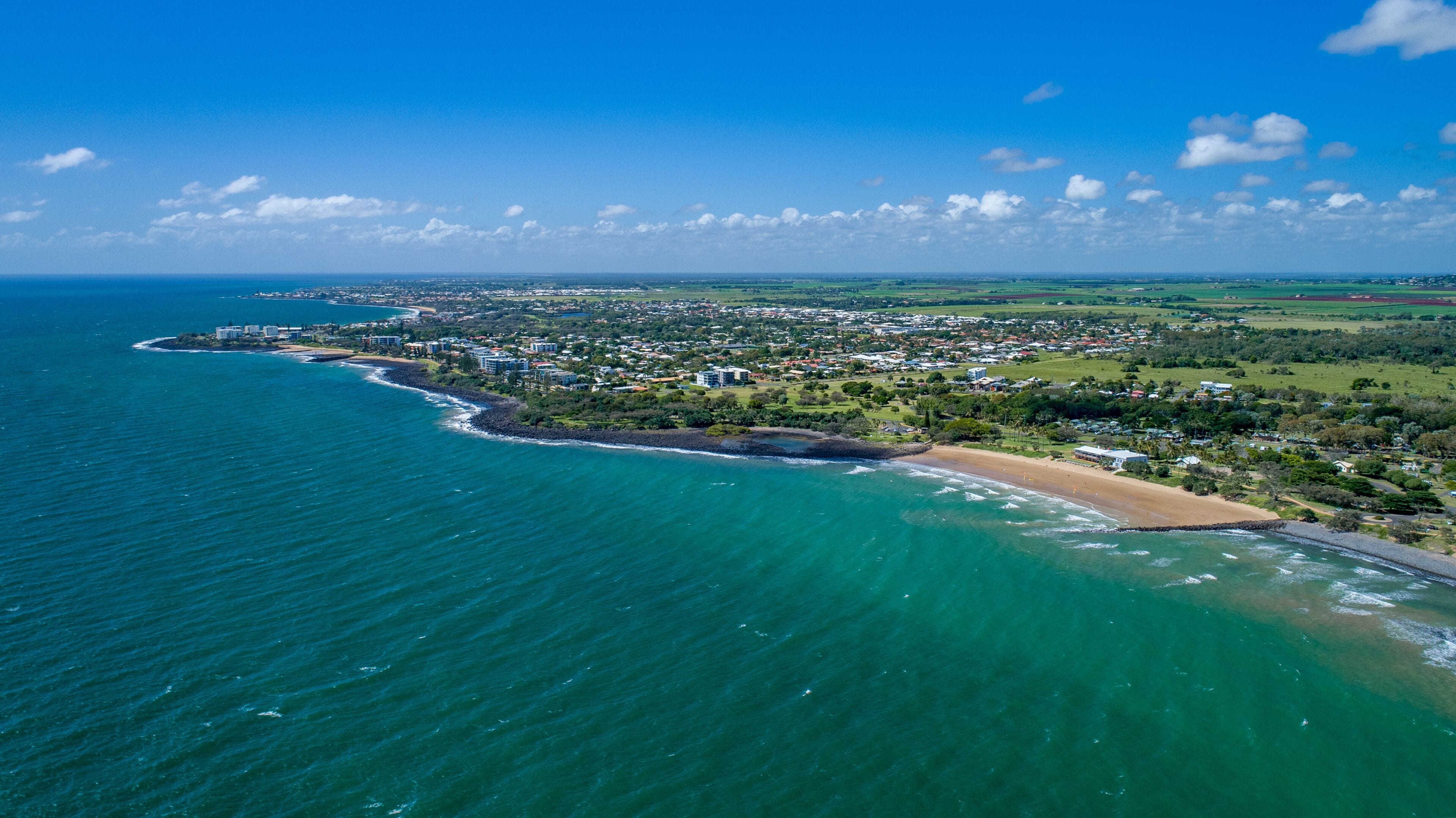Bargara, Queensland / Australia - December 2017- Aerial Panorama of Bargara from Neilsons Beach