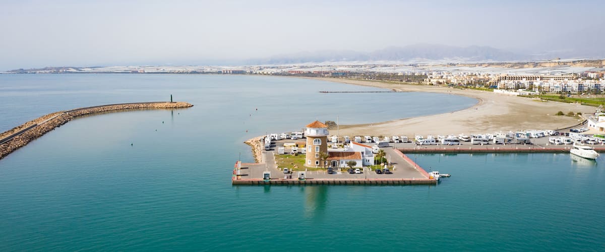 Aerial view of the lighthouse of Almerimar Spain