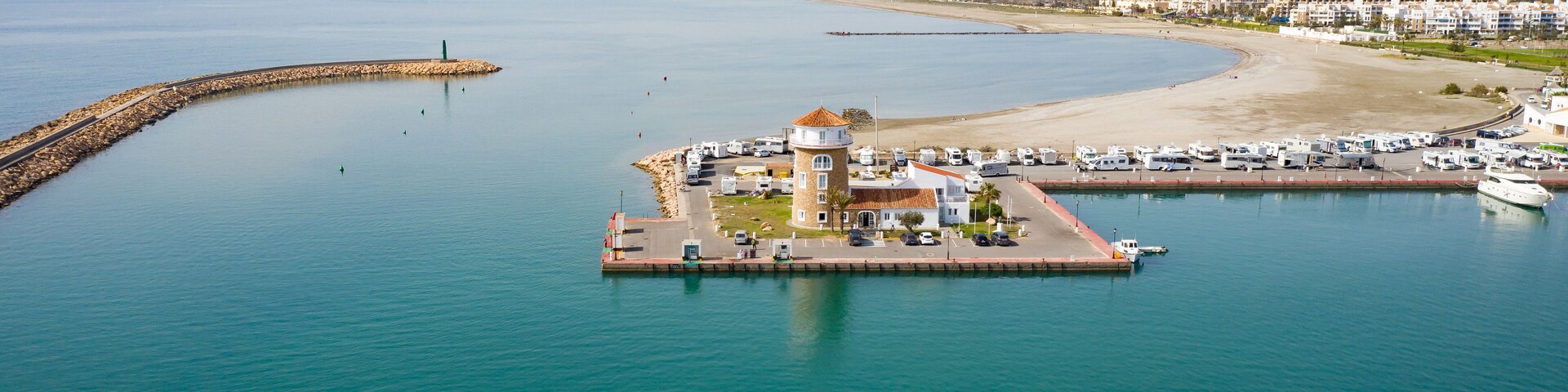 Aerial view of the lighthouse of Almerimar Spain