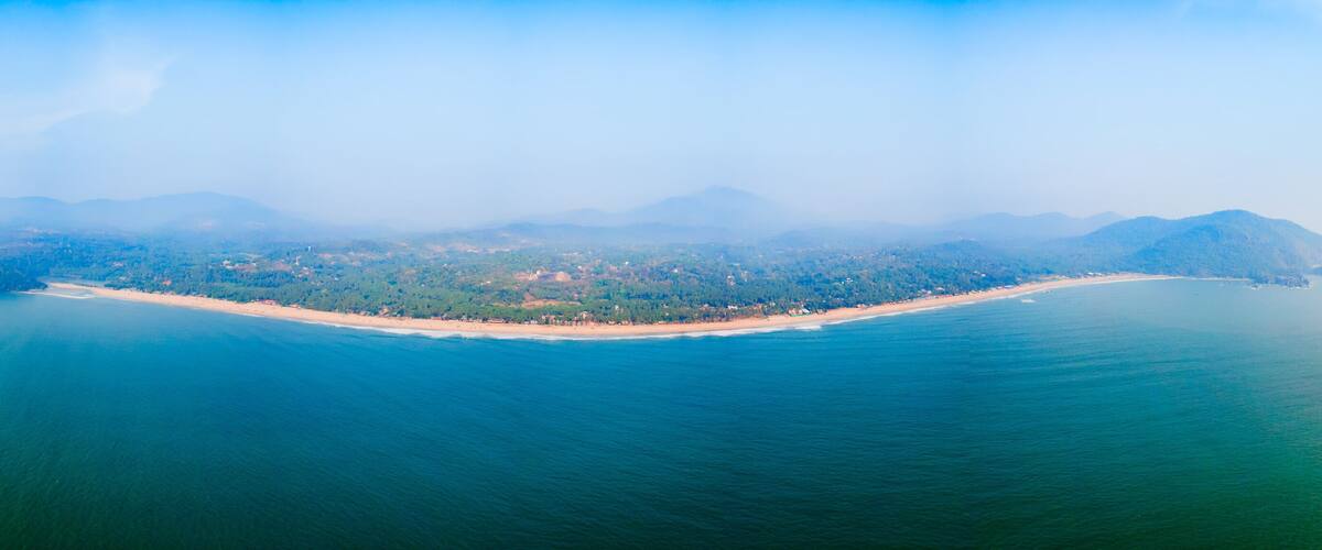 Agonda Beach aerial panoramic view in Goa, India
