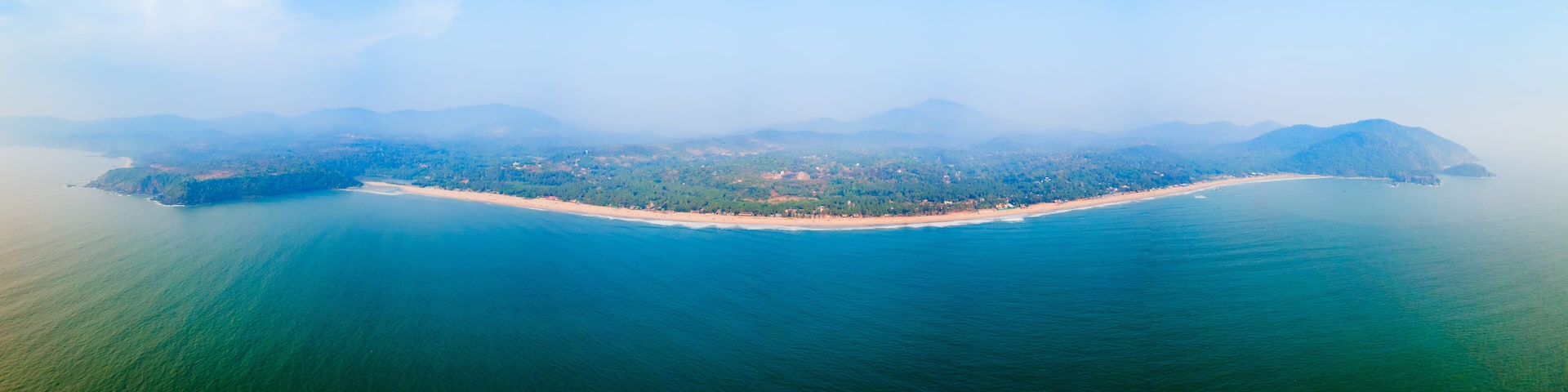 Agonda Beach aerial panoramic view in Goa, India