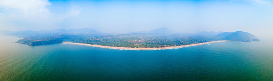 Agonda Beach aerial panoramic view in Goa, India
