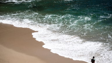Niño observa el mar en la bahía de Quintero, Chile