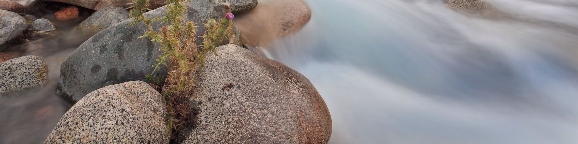 View of water stream at sunset with sun setting behind Andes Mountain rang located near Tunuyan, Mendoza, Argentina.