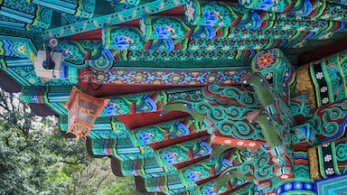 Closeup of the roof of a buddhist templte at Geumosan Provincial Park, Gumi, South Korea