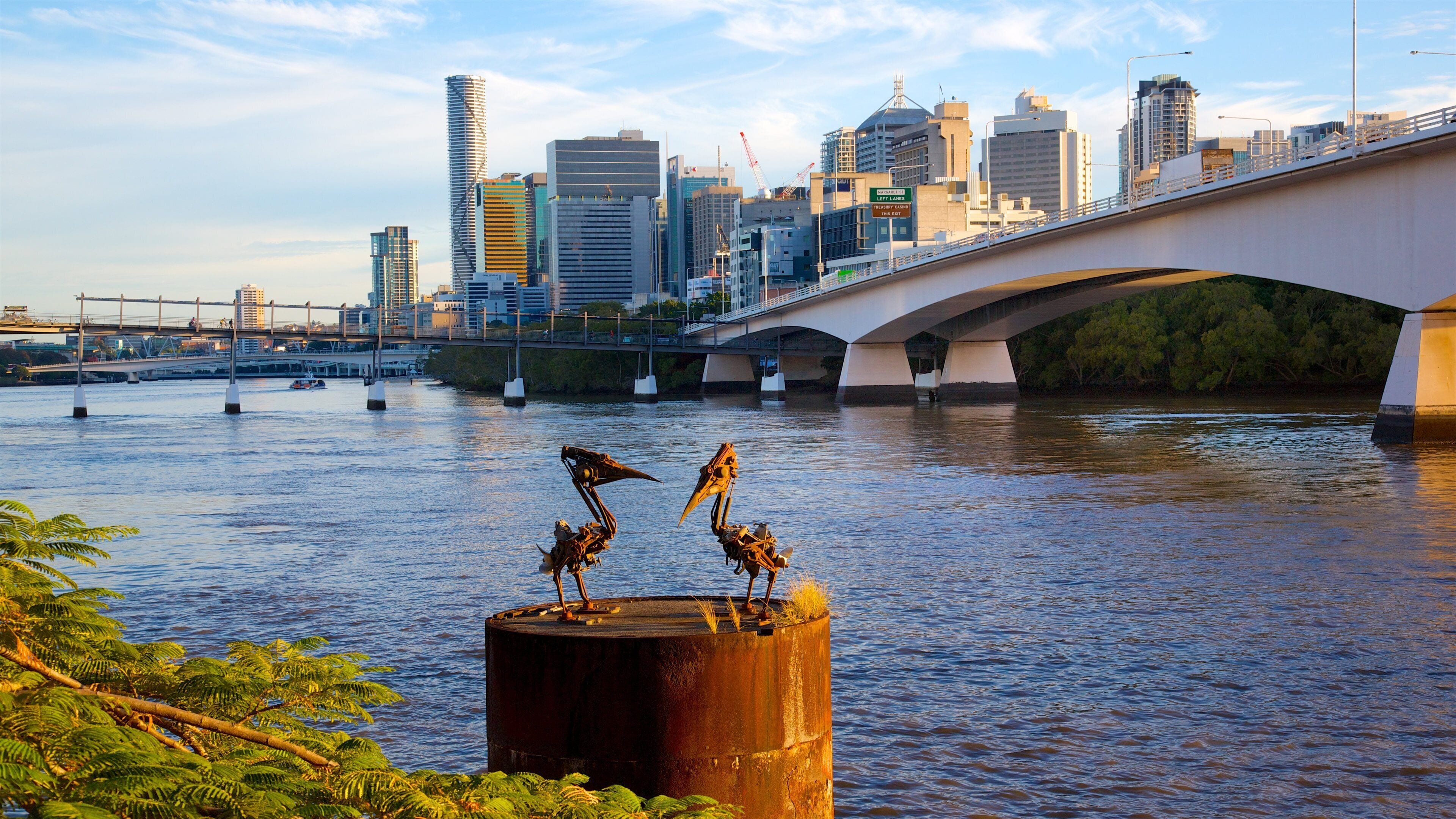 South Brisbane featuring a bridge, a city and outdoor art