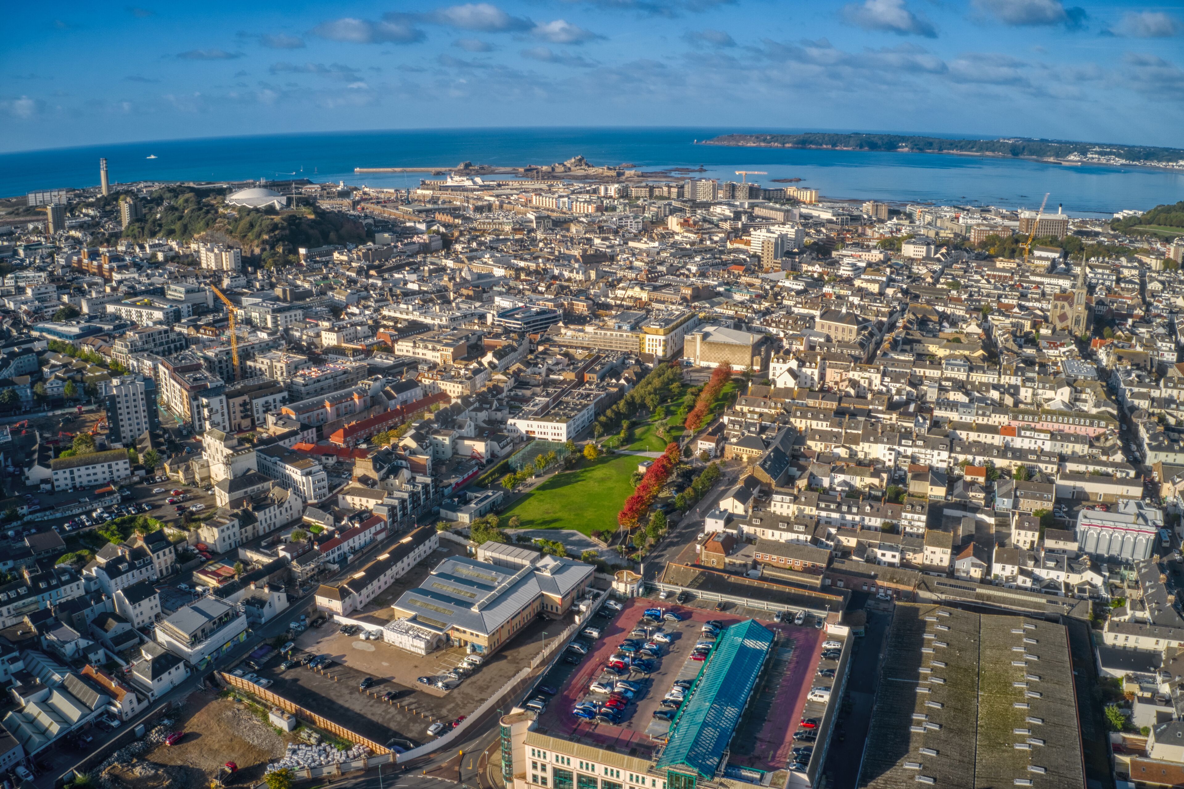 Aerial View of the St. Helier Suburb of Saint Saviour, Jersey
