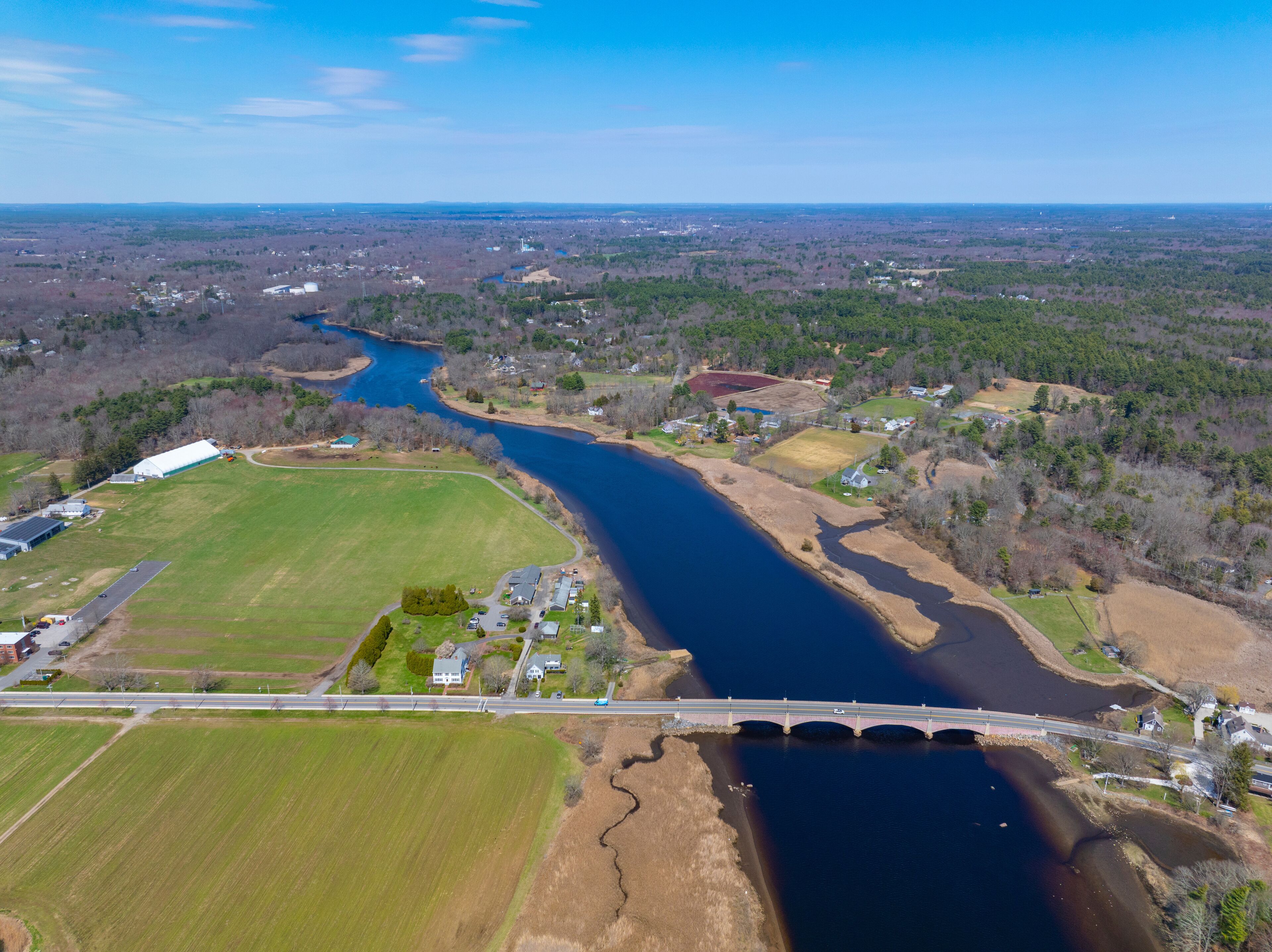 Berkley Bridge across on Taunton River between town of Berkley and Dighton, Massachusetts MA, USA. 