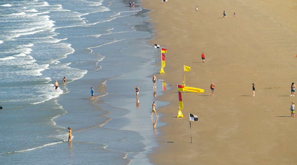 Four Mile Beach featuring a sandy beach and general coastal views as well as a large group of people