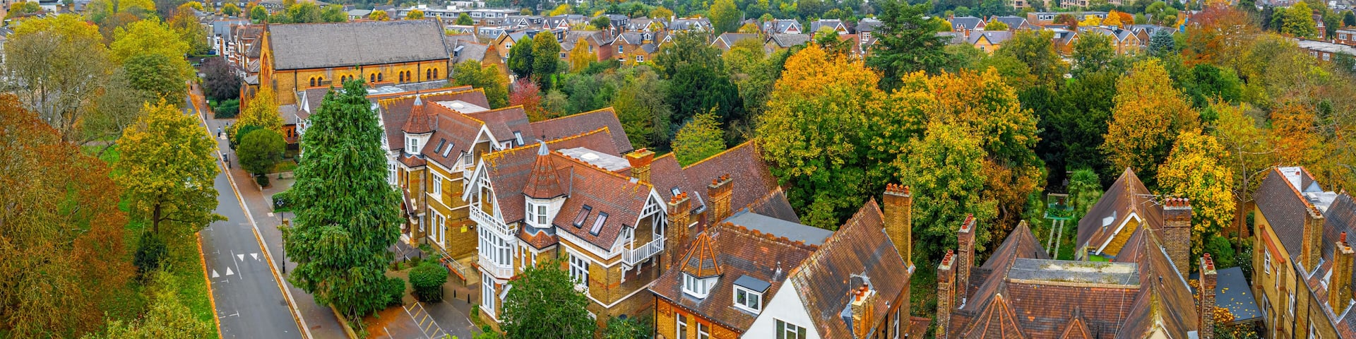 Aerial view of Ealing, a residential area in western part of London