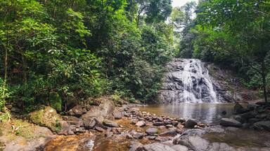 Beautiful Ton Chongfa Waterfall in deep forest, Takua Pa District, Phang-nga, Thailand.