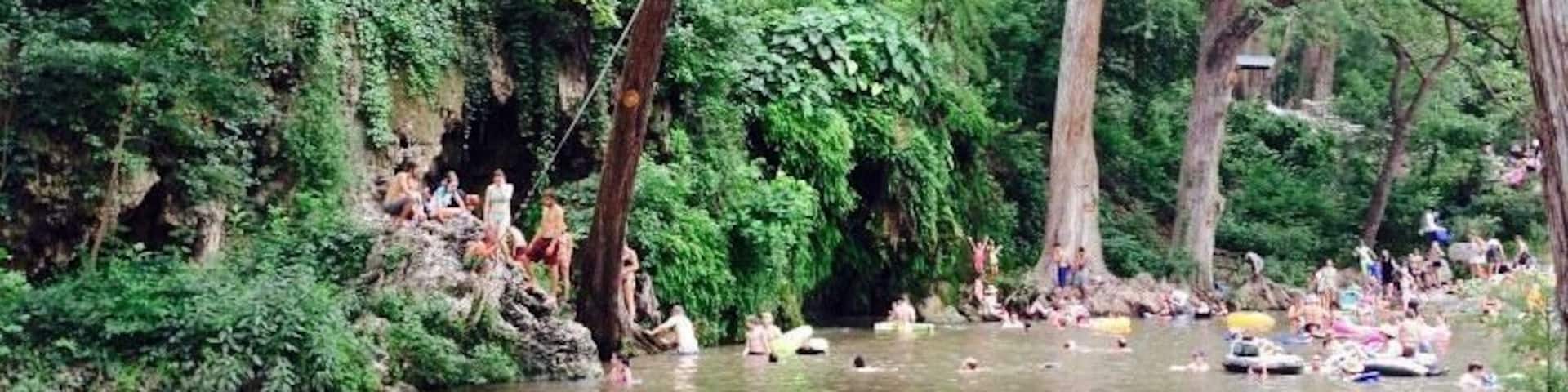 This Texas swimming hole is like your own little oasis. The lush greenery and waterfall almost seems as if you're in a different part of the world. I love love love this spot!