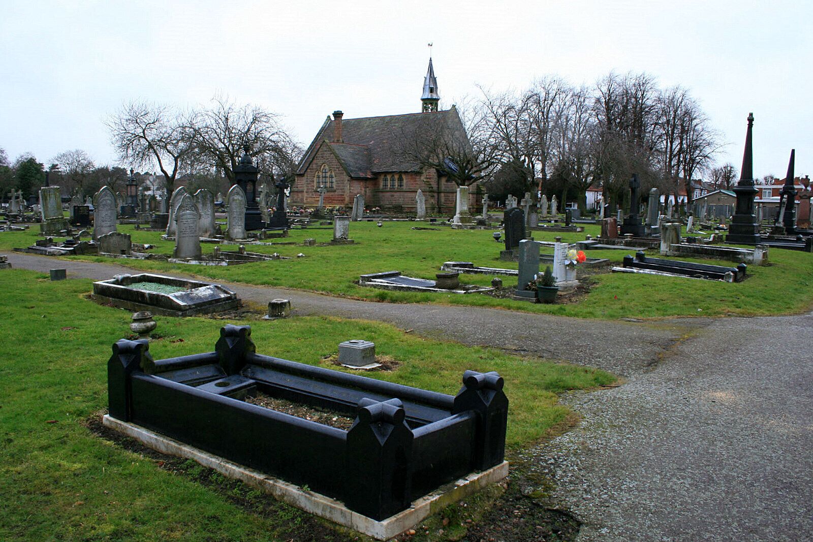 Long Eaton Cemetery. A view looking north west, taken to put 1717926 in context. The cemetery chapel was built in 1889 and listed in 1986.