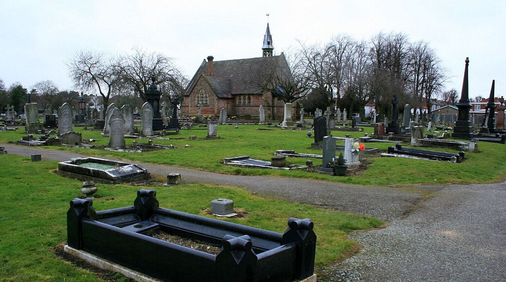 Long Eaton Cemetery. A view looking north west, taken to put 1717926 in context. The cemetery chapel was built in 1889 and listed in 1986.