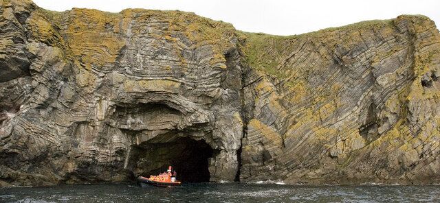 Sea cave Ulbster Caithness cliffs best seen from the sea.