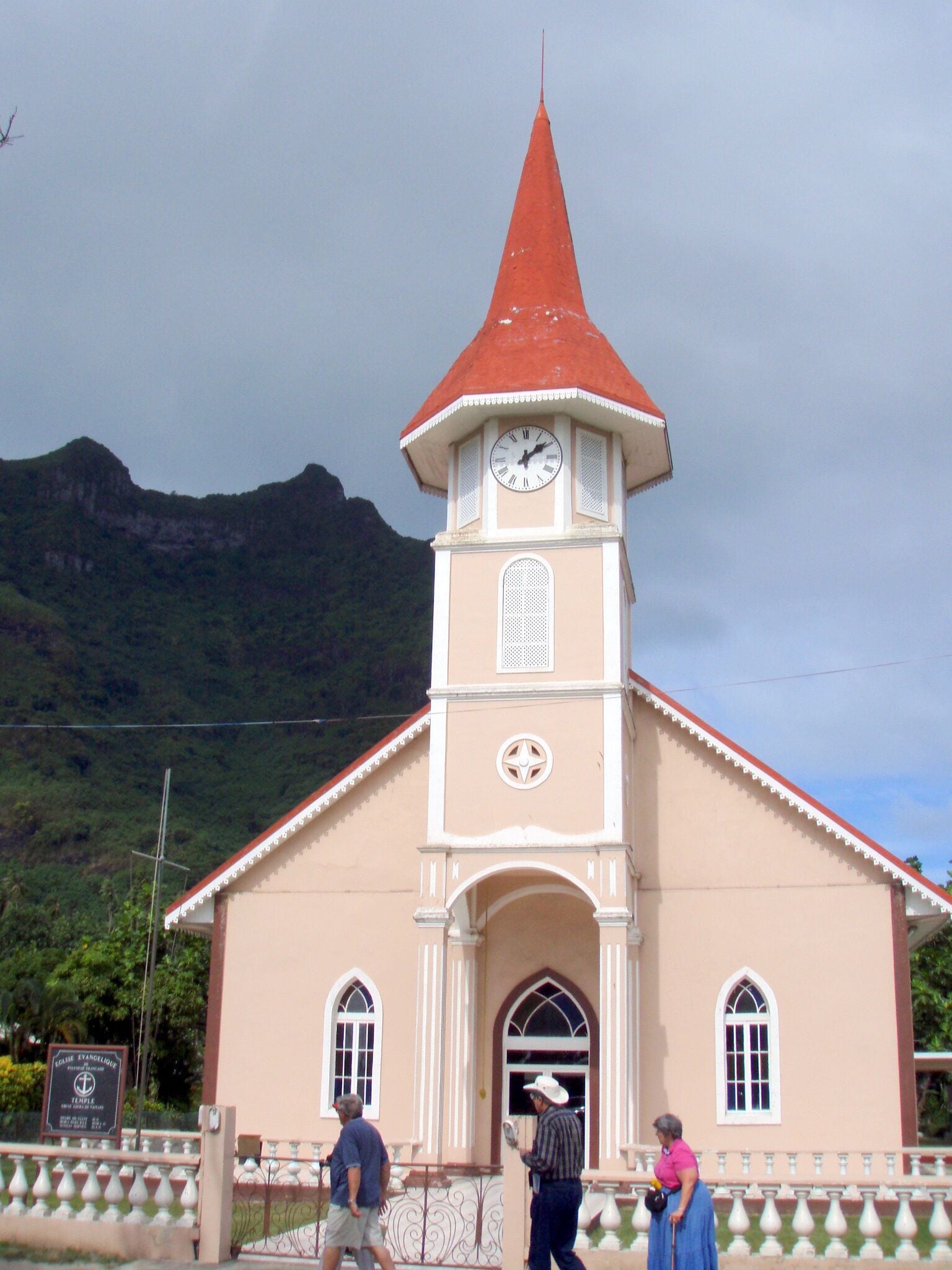 This little pink church is the local place for Protestant worship. Very cute and with a great backdrop.