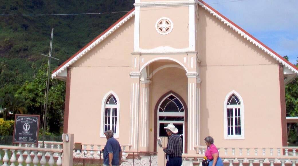 This little pink church is the local place for Protestant worship. Very cute and with a great backdrop.