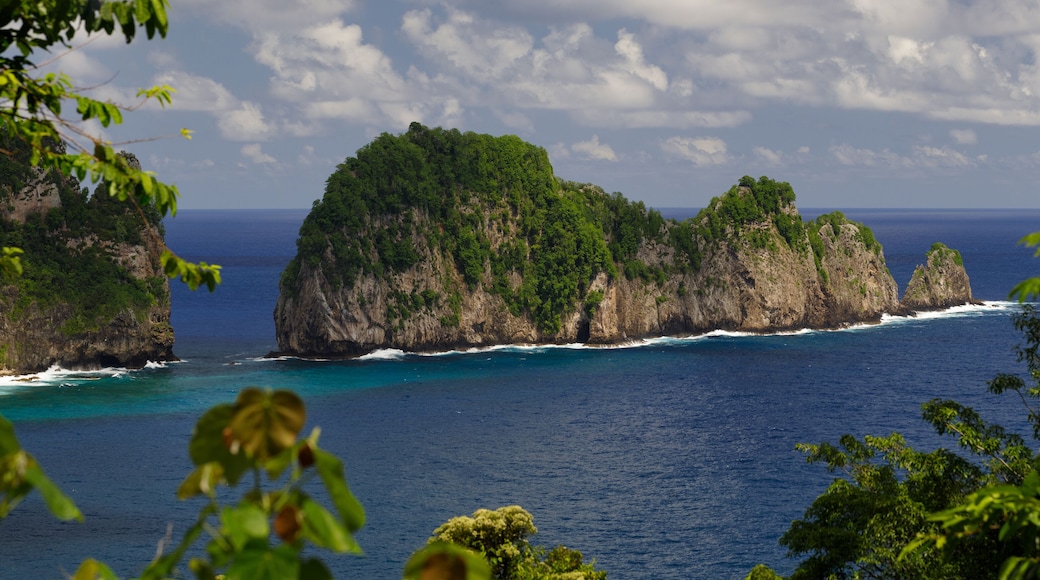 Natural rock formations of the Vai'ava Strait National Natural Landmark stretches out into the Pacific Ocean and is part of the National Park of American Samoa.