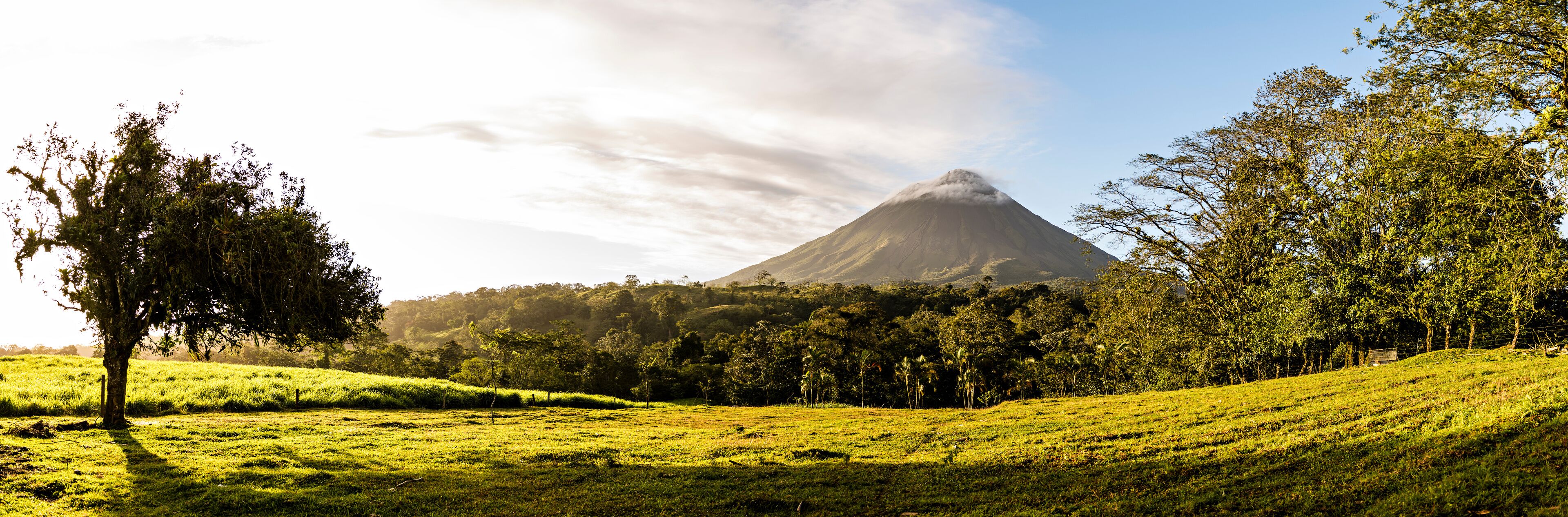 View of the Arenal volcano in Costa Rica at sunrise