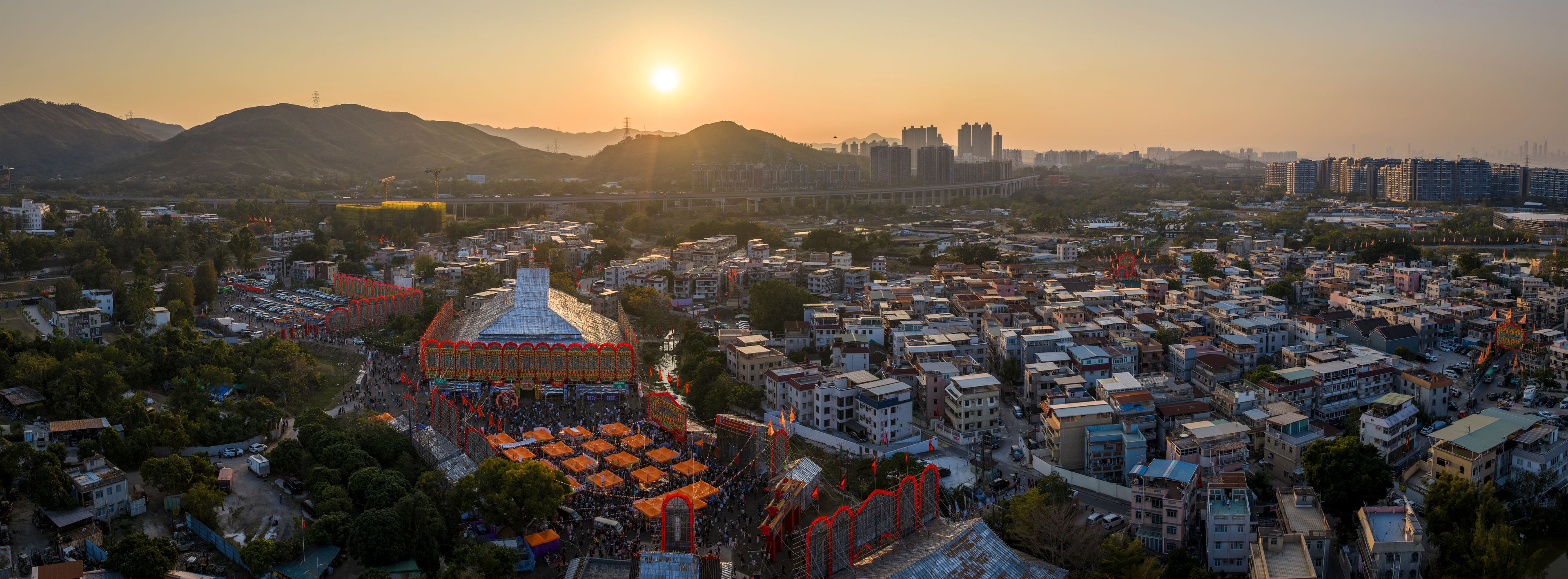 Kam Tin Township Thanksgiving Ritual at Sunset, Yuen Long, New Territories, Hong Kong