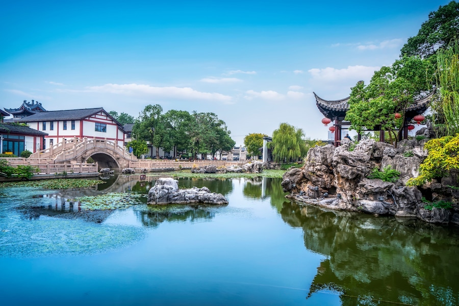 Chinese garden landscape in Suzhou, China
