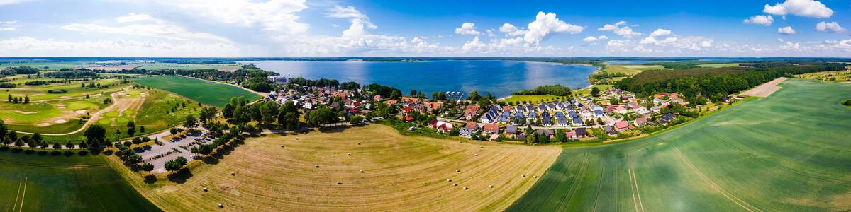 Germany, Mecklenburg-Western Pomerania, Mecklenburg Lake District, Aerial view of Fleesensee and lake Fleesensee