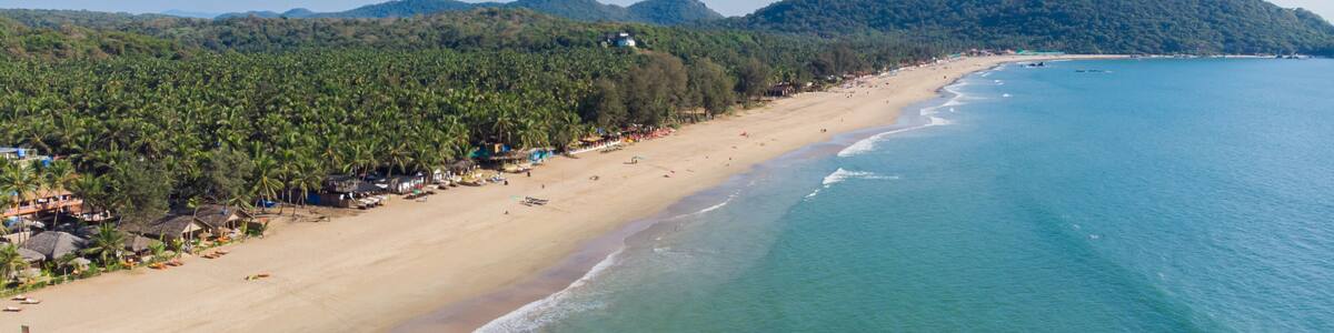 Agonda Beach aerial drone view. Goa. India.