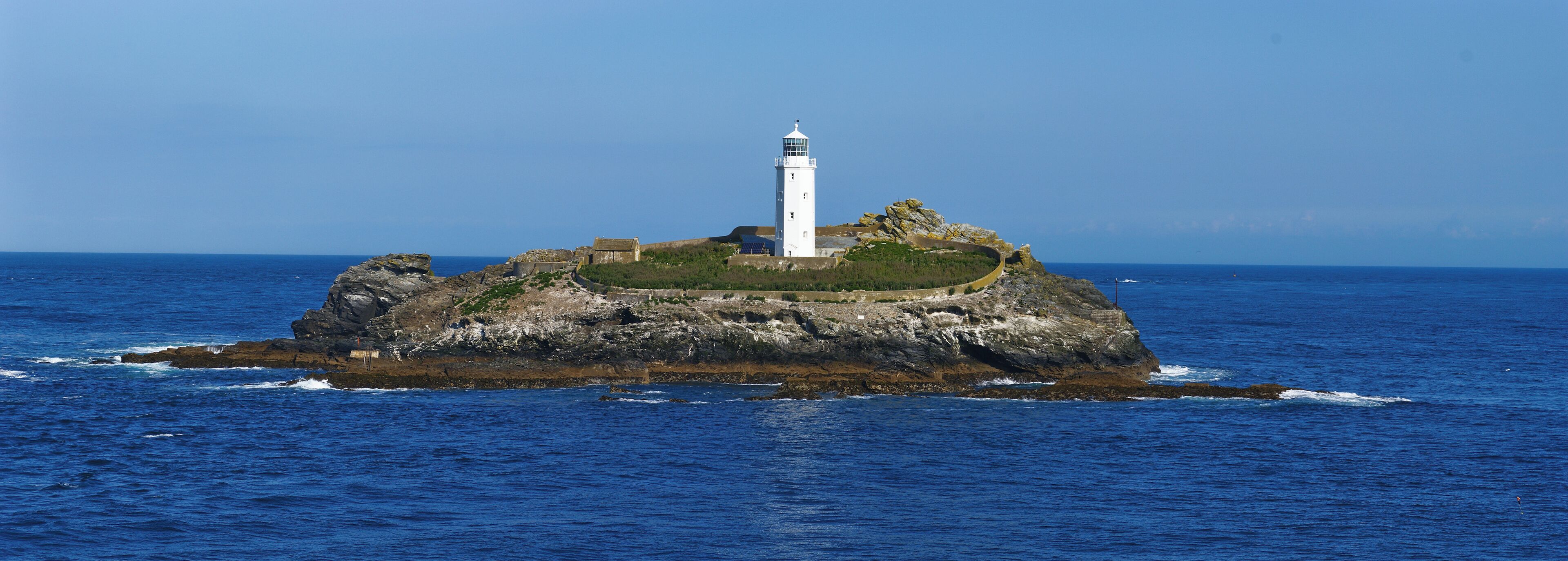 Godrevy lighthouse on the northern coast of Cornwall,UK. This is a stitch of three images.