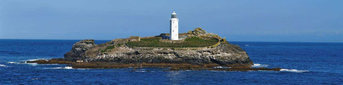 Godrevy lighthouse on the northern coast of Cornwall,UK. This is a stitch of three images.
