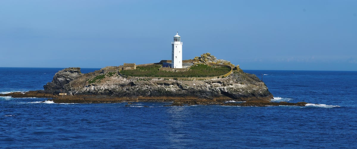 Godrevy lighthouse on the northern coast of Cornwall,UK. This is a stitch of three images.