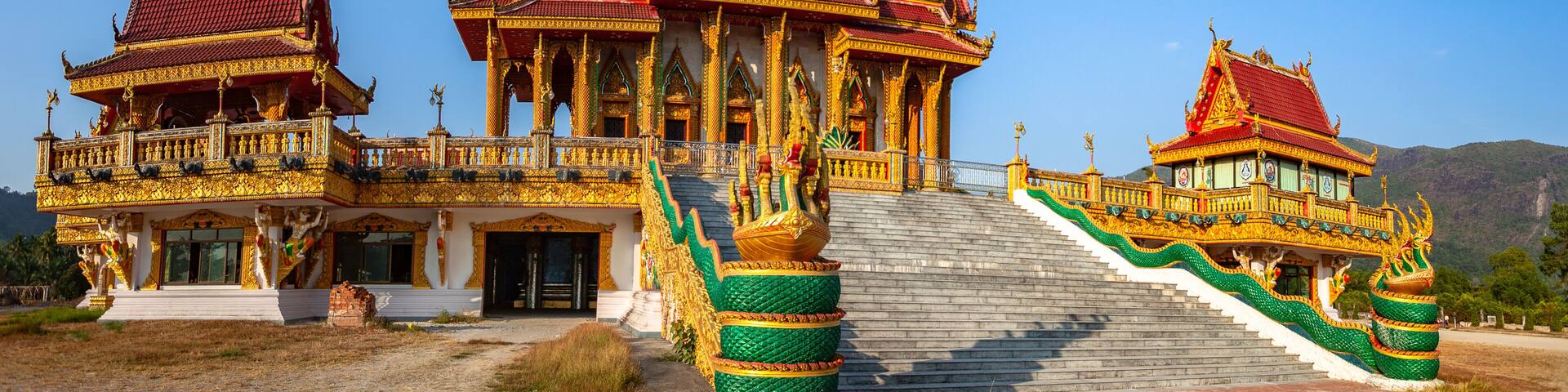 large pavillion of Wat Ban Ngao temple the famous temple in Ranong province Thailand