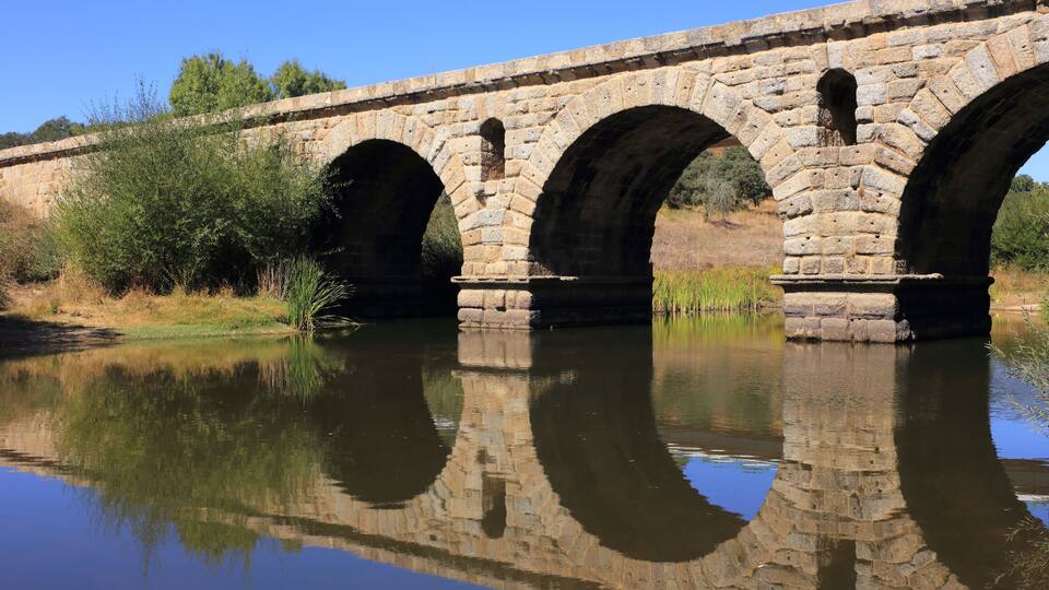 Ist Century, Vila Formosa Roman bridge. Built over the Seda River, on the Roman road which linked Lisbon and Merida - the ancient capital of Lusitania. Alter do Chao, Portalegre, Alentejo, Portugal.