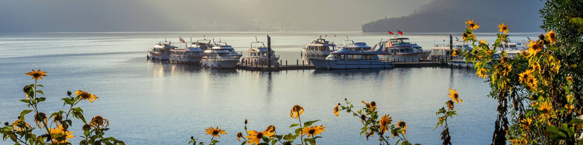 Sun Moon Lake at sunrise in Nantou, Taiwan.