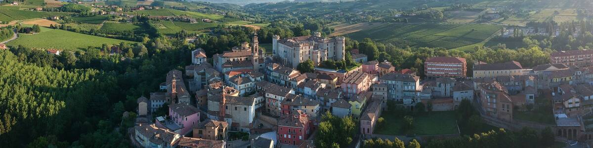 costigliole d'asti town, Langhe and Monferrato region, Piedmont, Italy. Aerial view