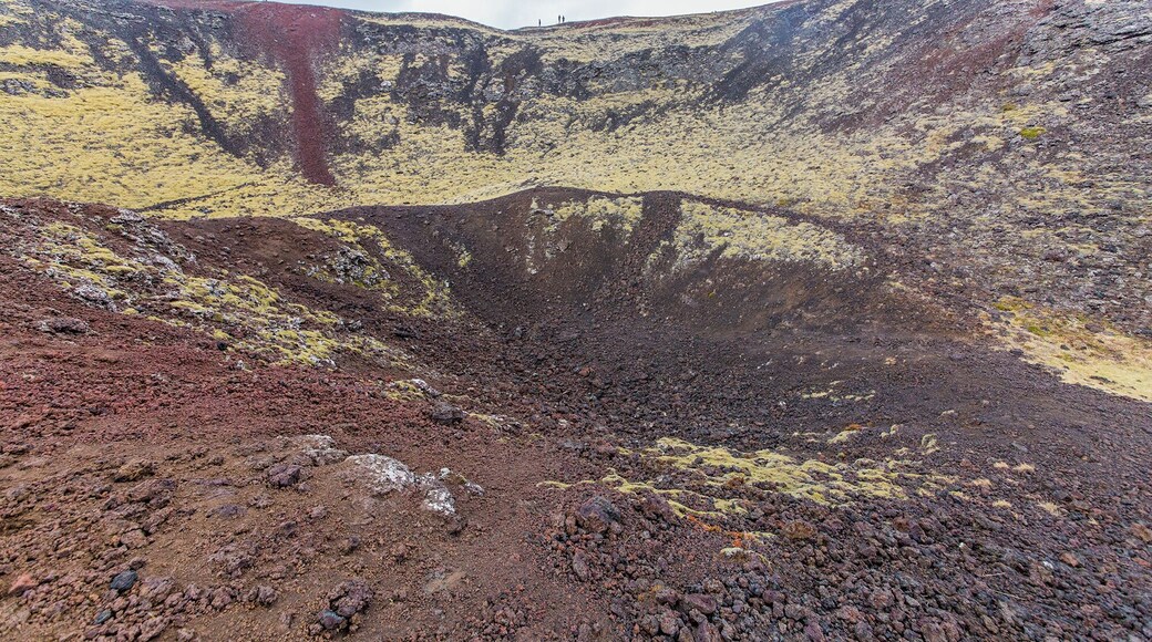 This is the crater of Grábrók volcano. After a steep hike up you can walk into the crater. It is still active, but hasn't blown in hundreds of years.