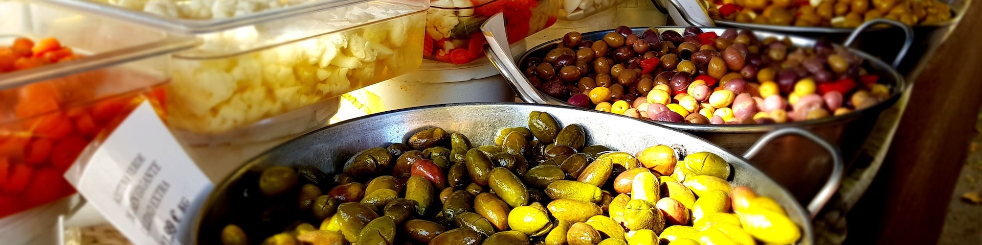 Different varieties and flavors of Olives.