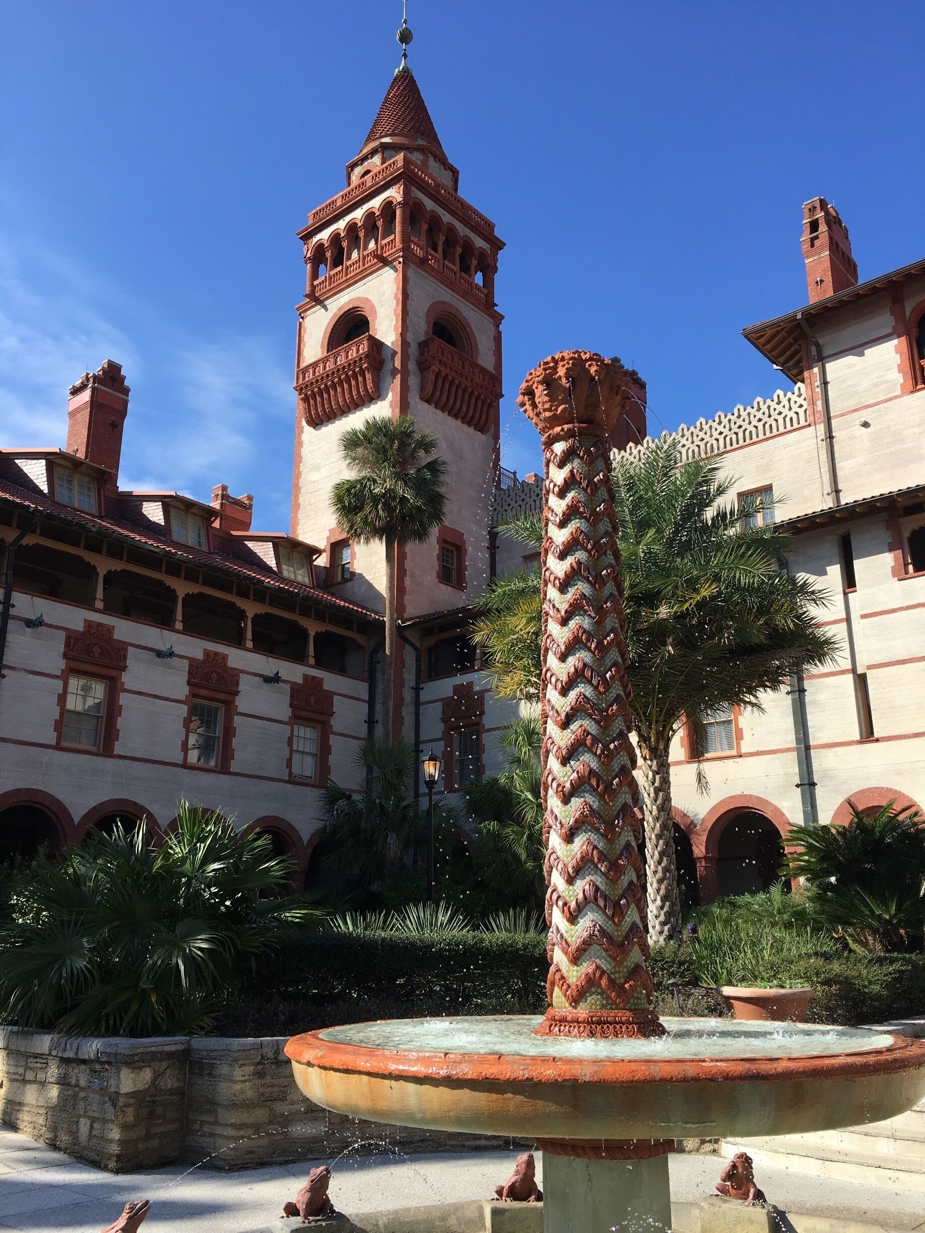 The Flagler College is a tribute to Henry Flagler who built the guilded age hotel in the 1880's. Mr. Flagler attempted to build a Key West railroad which was destroyed in a hurricane in 1931. Because of the construction of the railroad there is highway today to Key West.