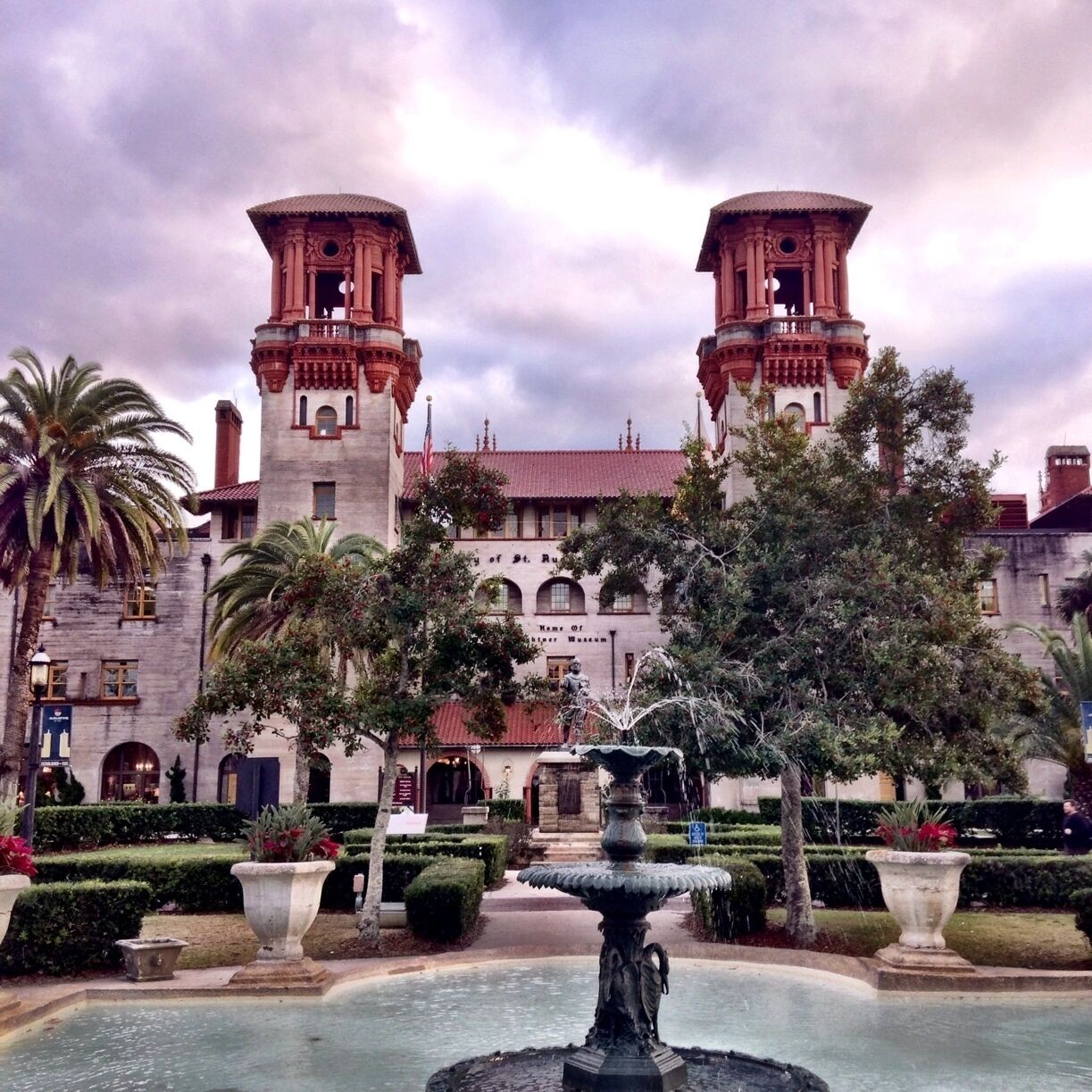 Built by Henry Flagler, the Alcazar Hotel opened as a companion to the Ponce de Leon in 1888. The building, one of the first multi-storied structures in the country constructed with poured concrete, was designed by John M. Carrere and Thomas Hastings who modeled its facade after a Moorish palace in Southern Spain. The hotel remained closed from 1932 until publisher O.C. Lightner purchased the building from the Florida East Coast Hotel Company in 1947 and deeded it to the city for use as a museum for his extensive collection of Victorian memorabilia. In 1969, the voters of St. Augustine approved a bond issue to renovate the structure to house the museum and also municipal offices. After remodeling, the building was dedicated as St. Augustine City Hall on April 27, 1973. The Lightner Museum reopened to the public on August 12, 1974. 