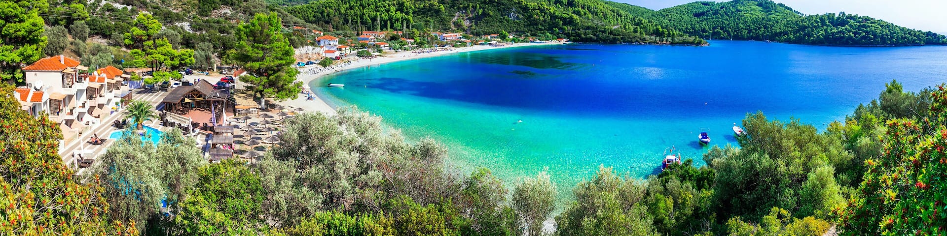 Best beaches of Skopelos - beautiful Panormos bay. Sporades islands of Greece