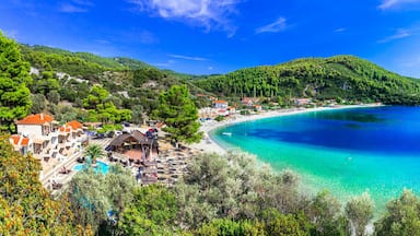Best beaches of Skopelos - beautiful Panormos bay. Sporades islands of Greece