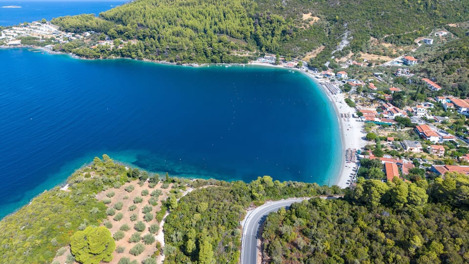 Panormos beach in Skopelos, Greece.