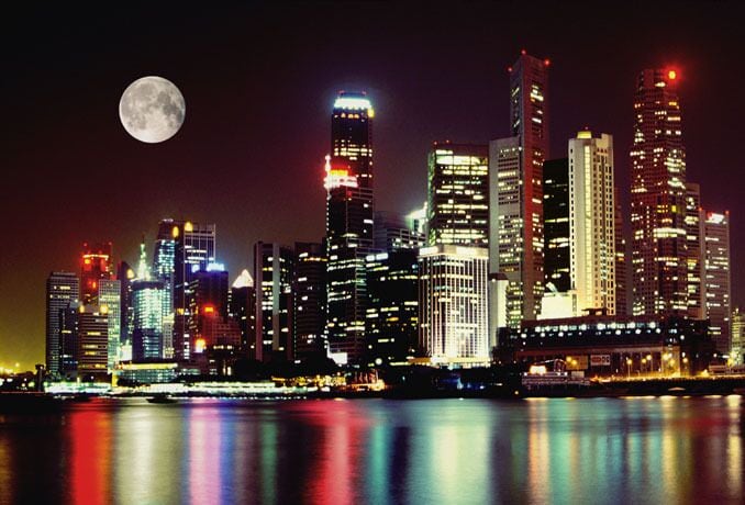 Moon over Financial District Singapore