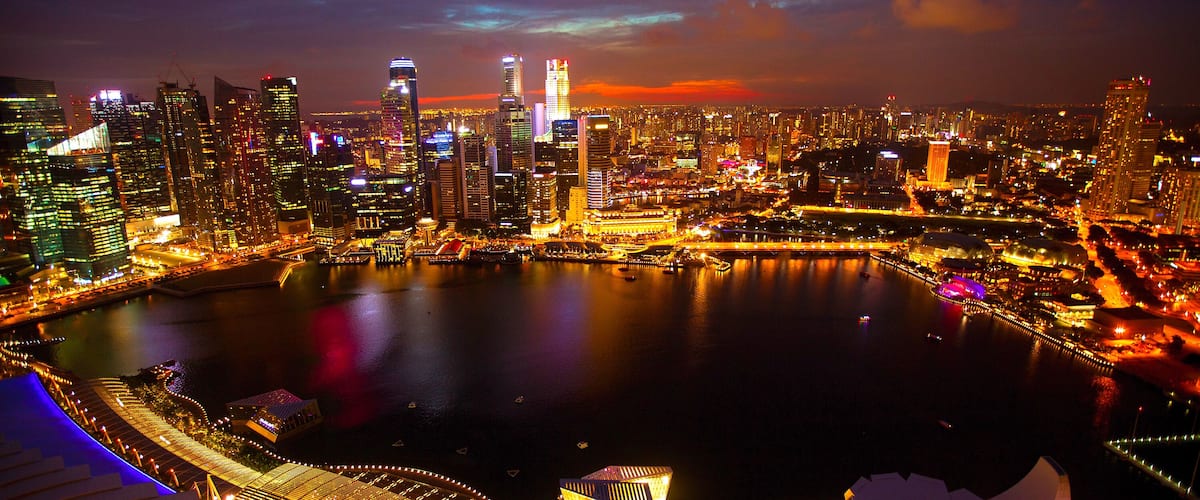 Panorama of Singapore from roof Marina Bay hotel, in the night
