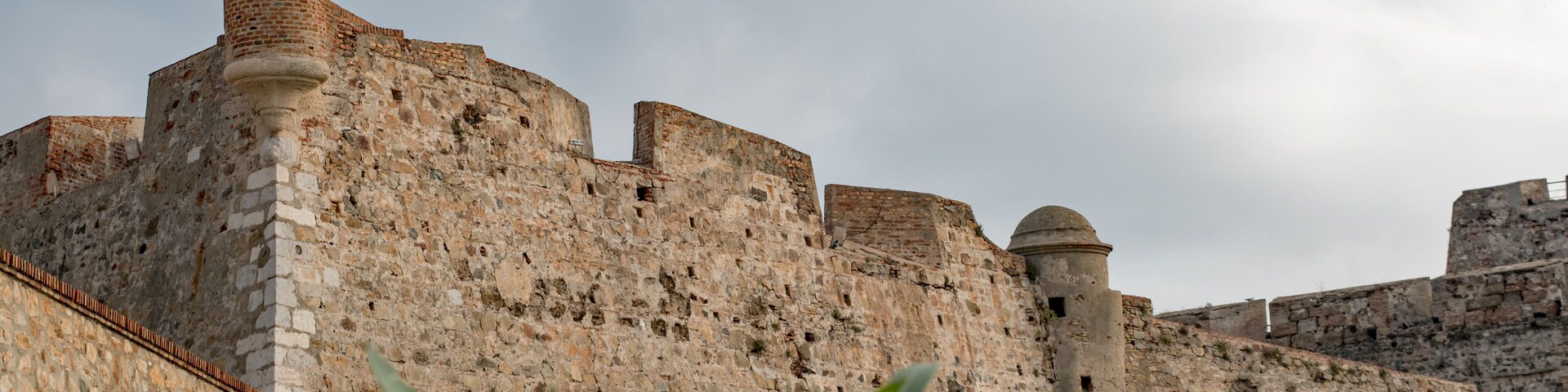 Fortress wall and turrets of Plaza de Armas of the Royal Walls, in Ceuta, Spain