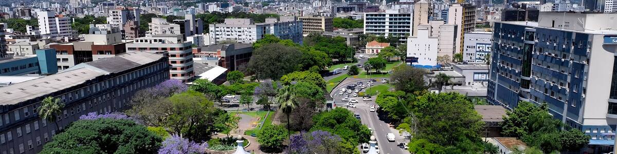 Porto Alegre Skyline In Porto Alegre Rio Grande Do Sul Brazil. Modern City Center With Skyscrapers Reflecting The Urban Life. Business Sky Background Downtown Cityscape. Outdoor Downtown Panning Wide.
