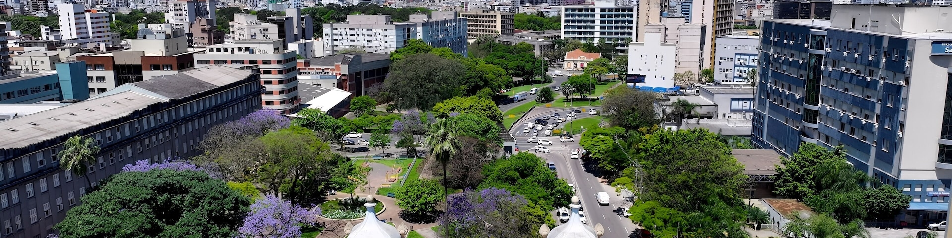 Porto Alegre Skyline In Porto Alegre Rio Grande Do Sul Brazil. Modern City Center With Skyscrapers Reflecting The Urban Life. Business Sky Background Downtown Cityscape. Outdoor Downtown Panning Wide.
